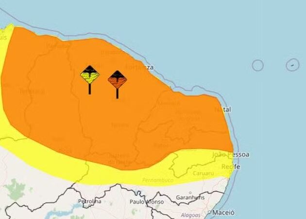 Inmet emite dois alertas de chuvas intensas para todo o Rio Grande do Norte